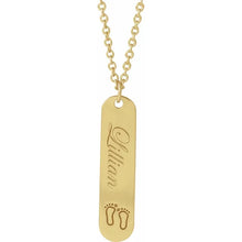 Load image into Gallery viewer, 14K Solid Gold Bar Engravable Footprints Pendant / Mothers Day / Mom Pendant / Baby pendant
