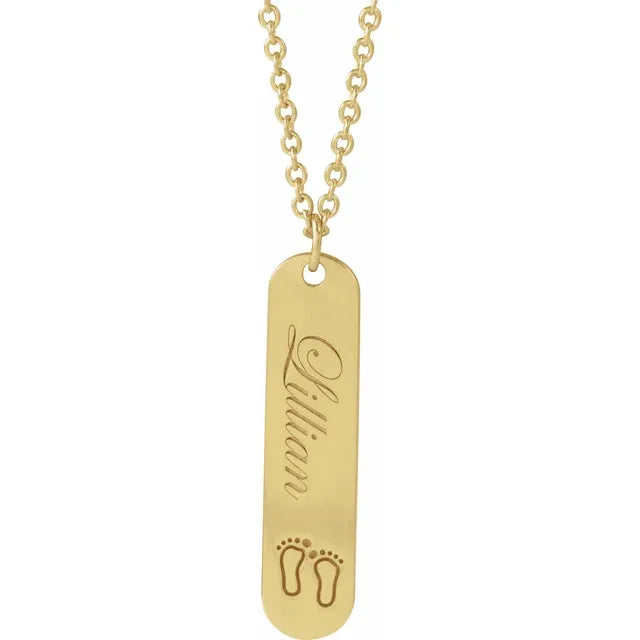 14K Solid Gold Bar Engravable Footprints Pendant / Mothers Day / Mom Pendant / Baby pendant