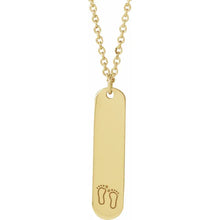Load image into Gallery viewer, 14K Solid Gold Bar Engravable Footprints Pendant / Mothers Day / Mom Pendant / Baby pendant

