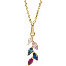 Load image into Gallery viewer, 14K Gold Marquise Natural Diamond and Birthstone Family Leaf Pendant

