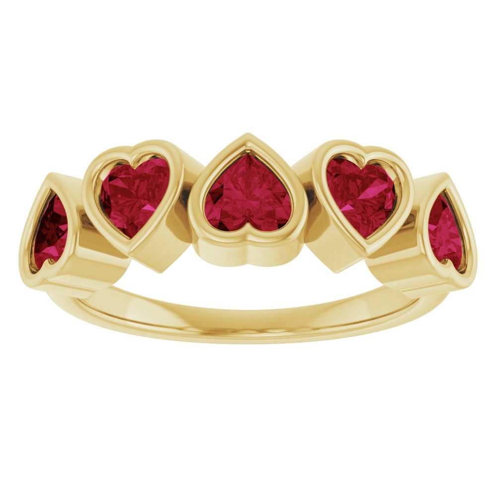 14K Yellow Gold Natural Mozambique Garnet Heart Ring