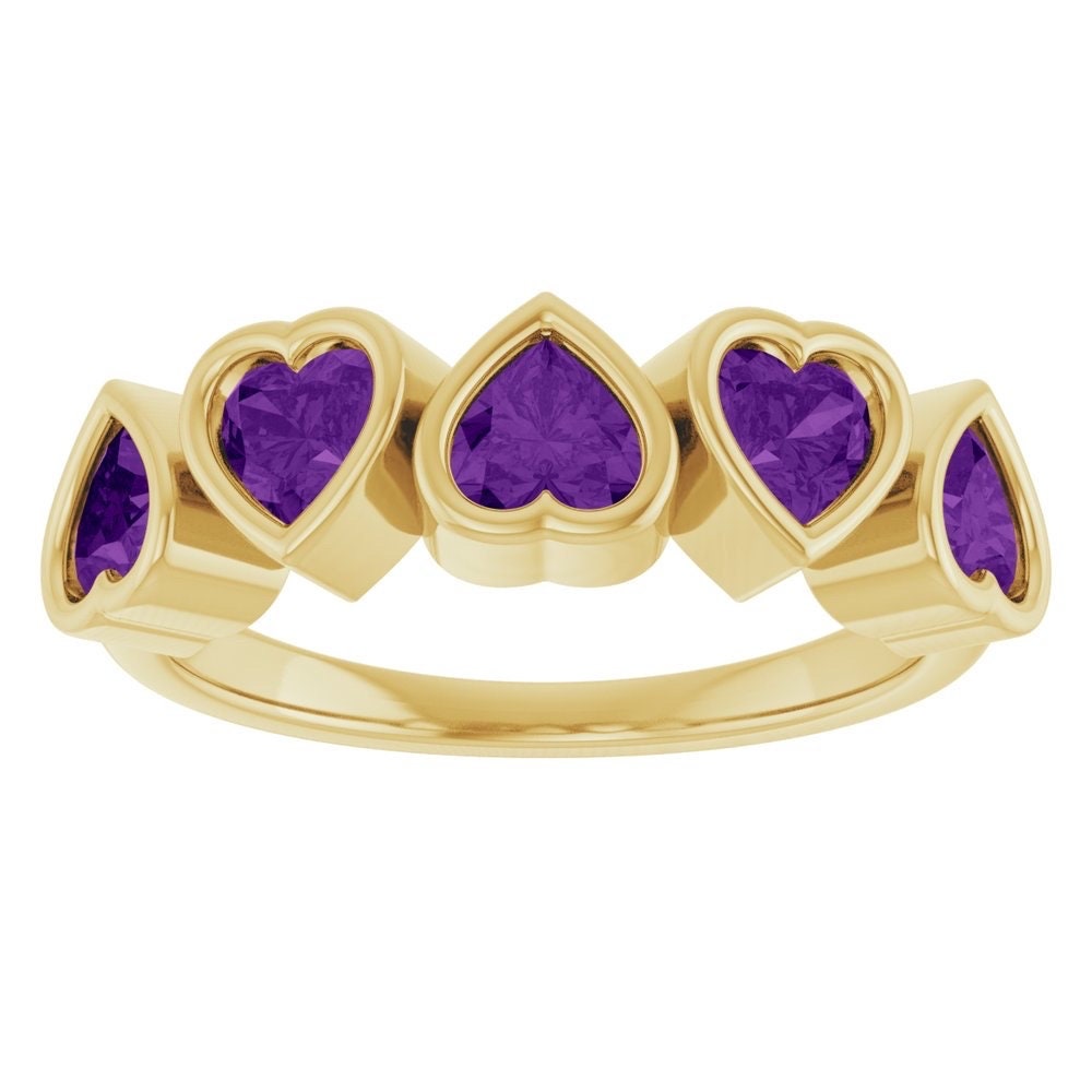 14K Yellow Gold Natural Amethyst Heart Ring