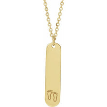 Load image into Gallery viewer, 14K Engravable Solid Gold Bar Footprints Pendant / Mothers Day / Mom Pendant / Baby pendant
