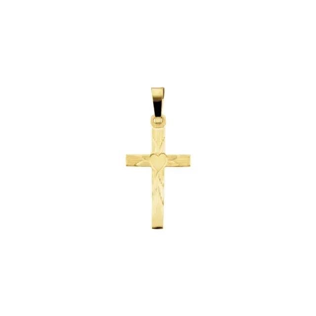 Real 14K Gold Yellow Cross with Heart Pendant 19X11mm